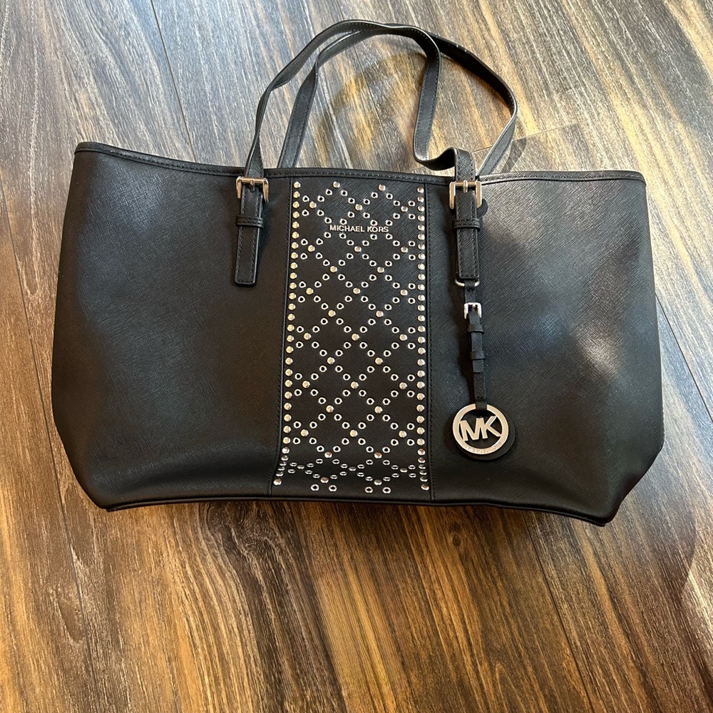 Michael Kors Black Tote with Silver Accents